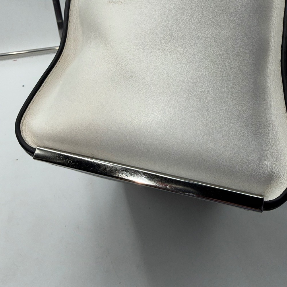 Michael Kors Black White Leather Frame Satchel Handbag Silver Tone Hardware - Picture 4 of 15